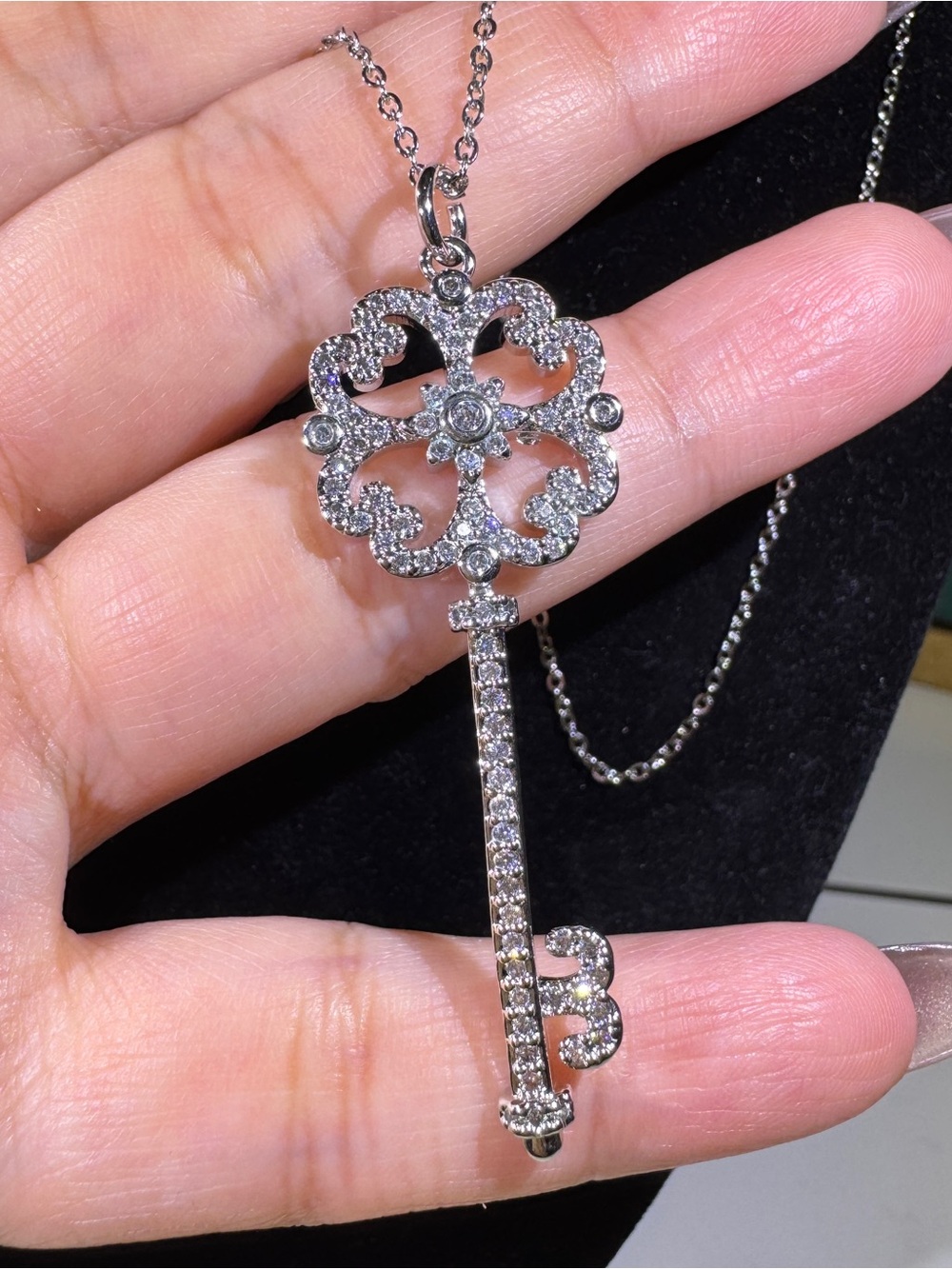 CZ Vintage Key Pendant Extra Long Adjustable Necklace